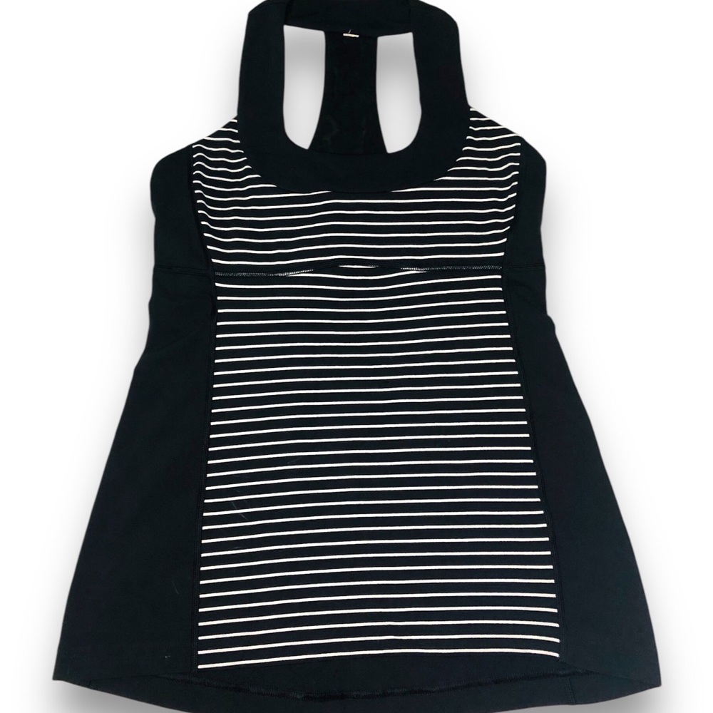 Black and White Striped Halter Top